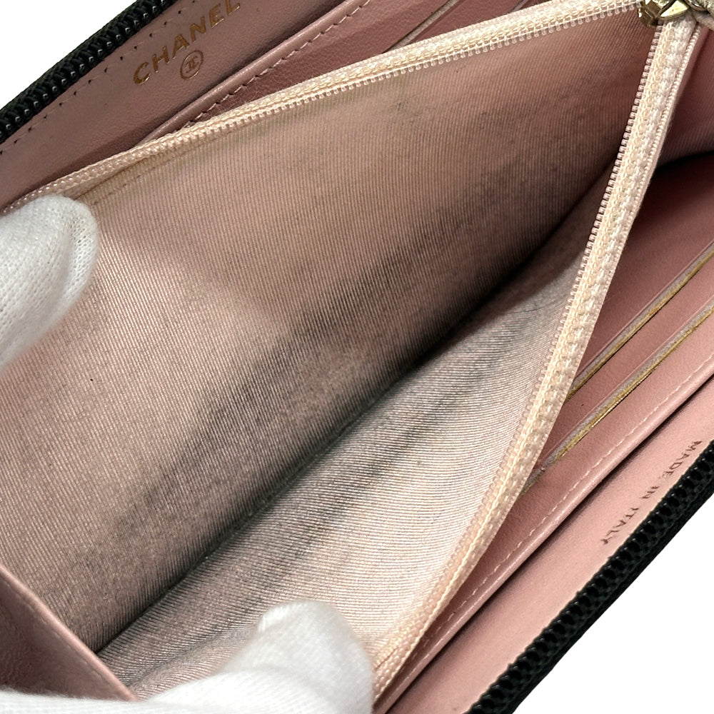 CHANEL シャネル 長財布 マイクロマトラッセ ブラック ゴールド金具 ラムスキン レディース 【中古】