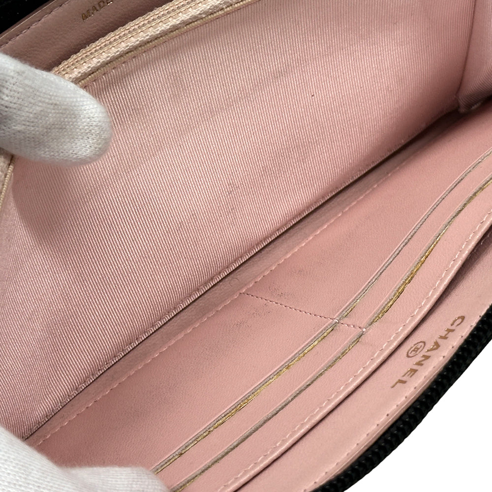 CHANEL シャネル 長財布 マイクロマトラッセ ブラック ゴールド金具 ラムスキン レディース 【中古】