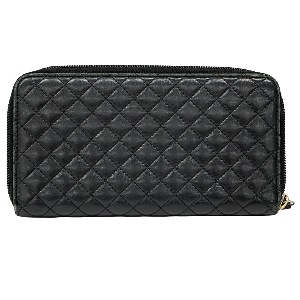 CHANEL シャネル 長財布 マイクロマトラッセ ブラック ゴールド金具 ラムスキン レディース 【中古】