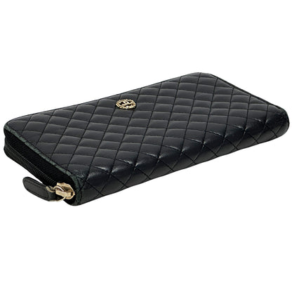 CHANEL シャネル 長財布 マイクロマトラッセ ブラック ゴールド金具 ラムスキン レディース 【中古】