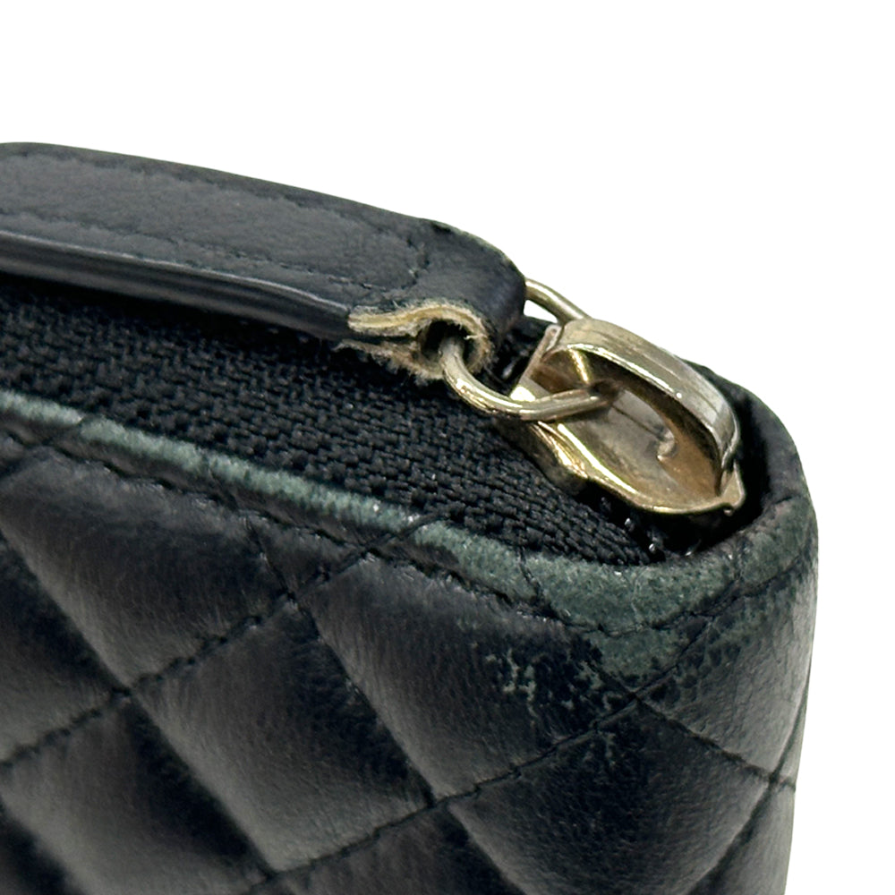 CHANEL シャネル 長財布 マイクロマトラッセ ブラック ゴールド金具 ラムスキン レディース 【中古】