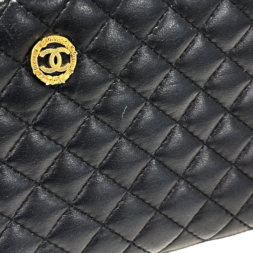 CHANEL シャネル 長財布 マイクロマトラッセ ブラック ゴールド金具 ラムスキン レディース 【中古】