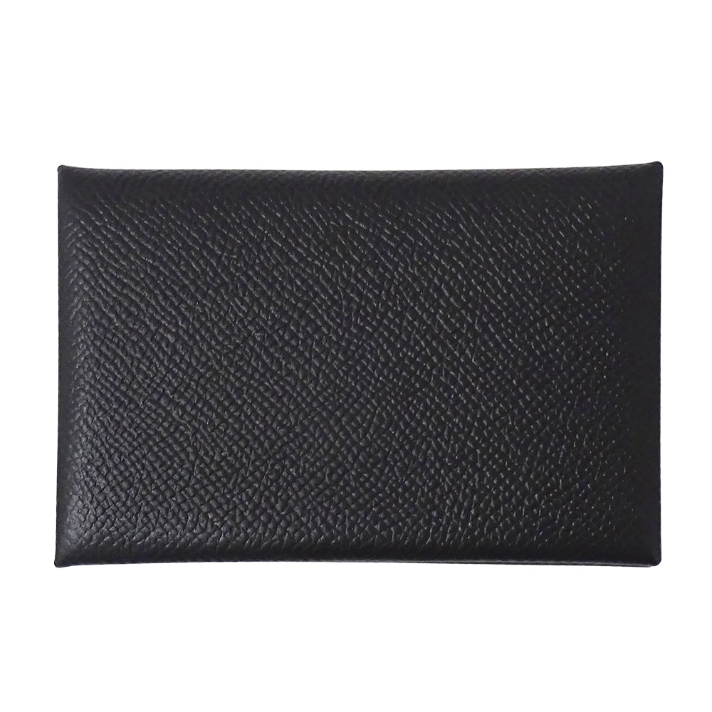 HERMES エルメス カルヴィ カードケース ブラック シルバー金具 ヴォーエプソン レディース メンズ □I刻印 【中古】