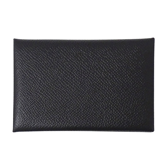 HERMES エルメス カルヴィ カードケース ブラック シルバー金具 ヴォーエプソン レディース メンズ □I刻印 【中古】
