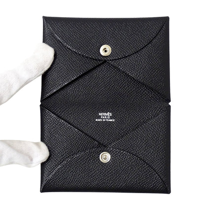 HERMES エルメス カルヴィ カードケース ブラック シルバー金具 ヴォーエプソン レディース メンズ □I刻印 【中古】