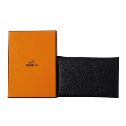 HERMES エルメス カルヴィ カードケース ブラック シルバー金具 ヴォーエプソン レディース メンズ □I刻印 【中古】
