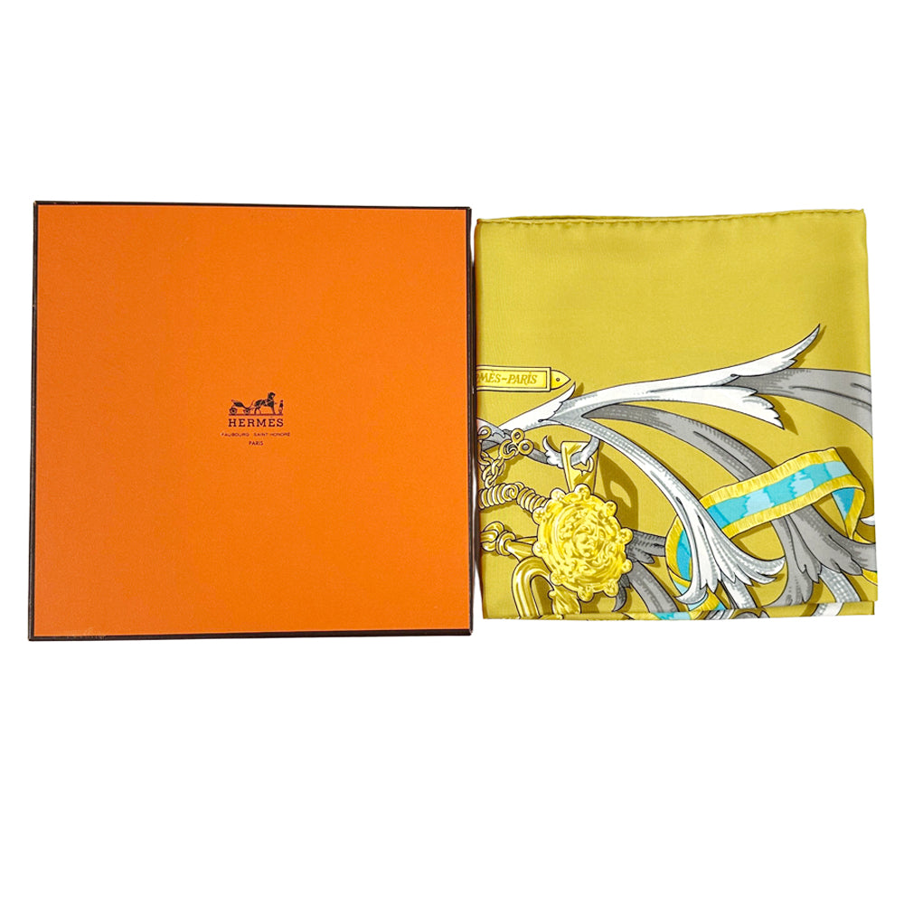 HERMES エルメス カレ90 LE Mors A LA CONETABLE 轡の気品 スカーフ イエロー マルチカラー シルク レディース 【中古】