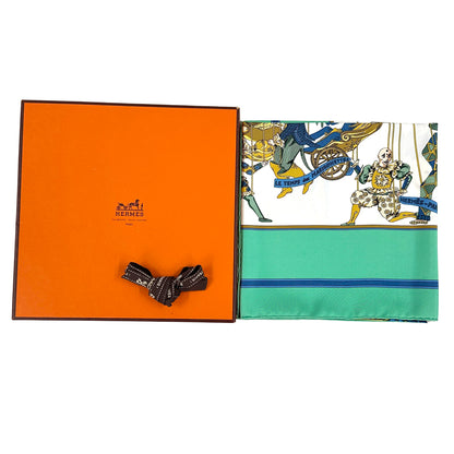 HERMES エルメス カレ90 LE TEMPS des MARIONNETTES マリオネットの時間 スカーフ グリーン マルチカラー シルク レディース 【中古】