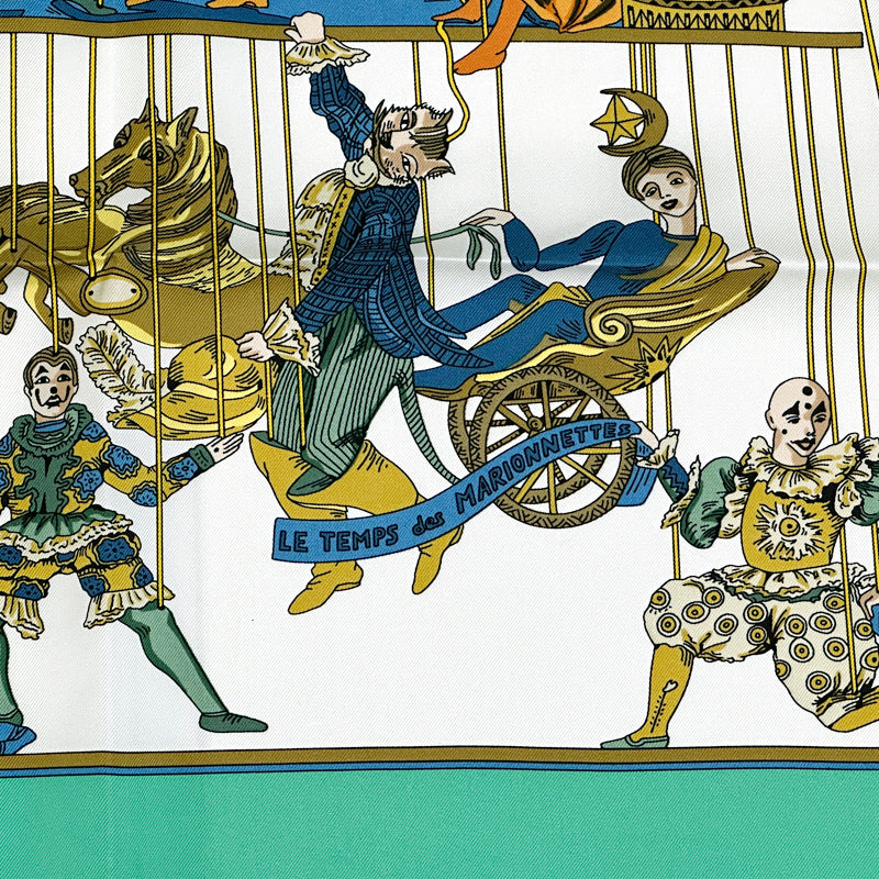 HERMES エルメス カレ90 LE TEMPS des MARIONNETTES マリオネットの時間 スカーフ グリーン マルチカラー シルク レディース 【中古】