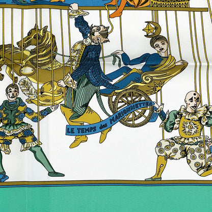 HERMES エルメス カレ90 LE TEMPS des MARIONNETTES マリオネットの時間 スカーフ グリーン マルチカラー シルク レディース 【中古】