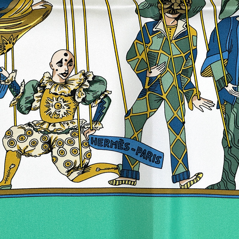 HERMES エルメス カレ90 LE TEMPS des MARIONNETTES マリオネットの時間 スカーフ グリーン マルチカラー シルク レディース 【中古】
