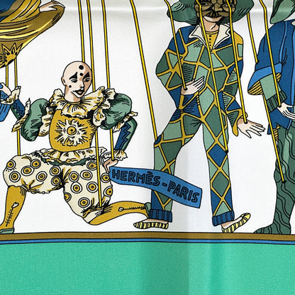 HERMES エルメス カレ90 LE TEMPS des MARIONNETTES マリオネットの時間 スカーフ グリーン マルチカラー シルク レディース 【中古】