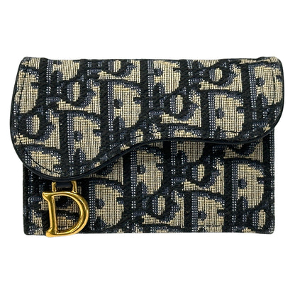 Dior ディオール サドル ブルーム カードホルダー カードケース オブリーク ジャカード ネイビー ベージュ キャンバス レディース メンズ 【中古】