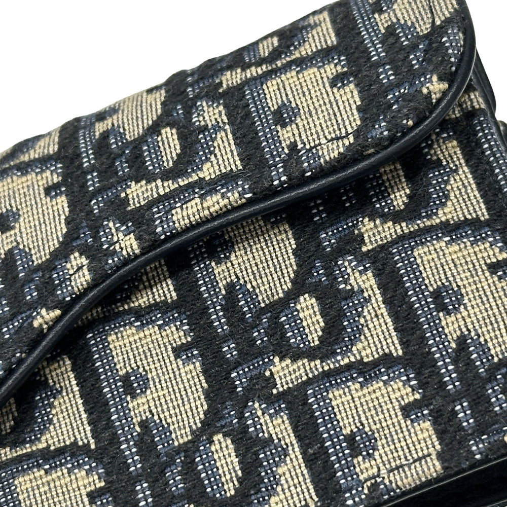 Dior ディオール サドル ブルーム カードホルダー カードケース オブリーク ジャカード ネイビー ベージュ キャンバス レディース メンズ 【中古】