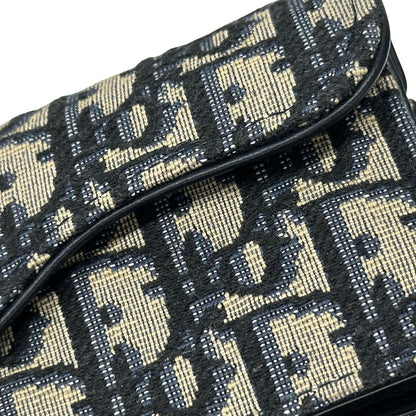 Dior ディオール サドル ブルーム カードホルダー カードケース オブリーク ジャカード ネイビー ベージュ キャンバス レディース メンズ 【中古】