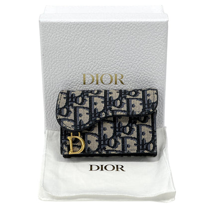 Dior ディオール サドル ブルーム カードホルダー カードケース オブリーク ジャカード ネイビー ベージュ キャンバス レディース メンズ 【中古】