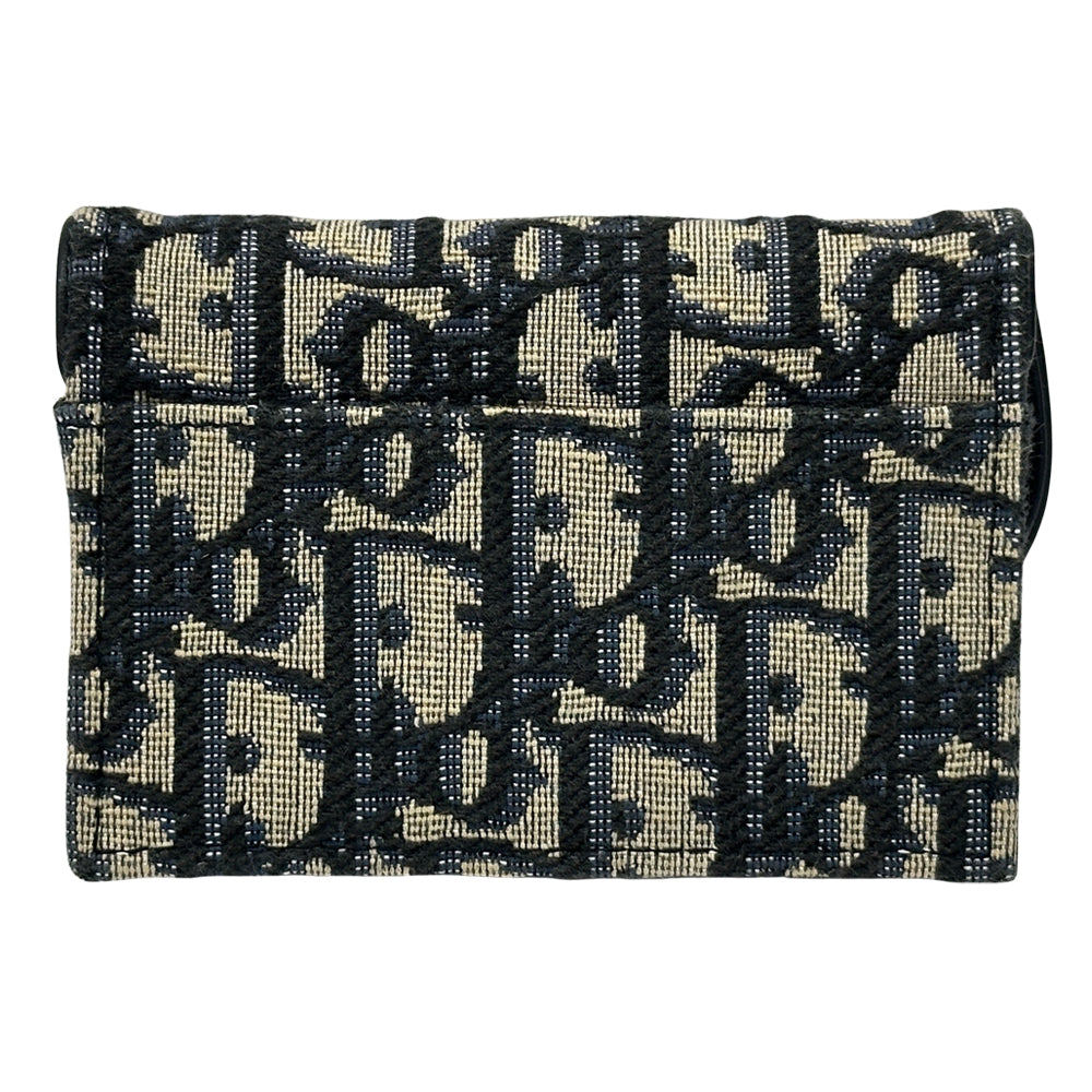Dior ディオール サドル ブルーム カードホルダー カードケース オブリーク ジャカード ネイビー ベージュ キャンバス レディース メンズ 【中古】