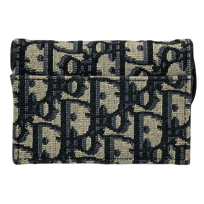 Dior ディオール サドル ブルーム カードホルダー カードケース オブリーク ジャカード ネイビー ベージュ キャンバス レディース メンズ 【中古】