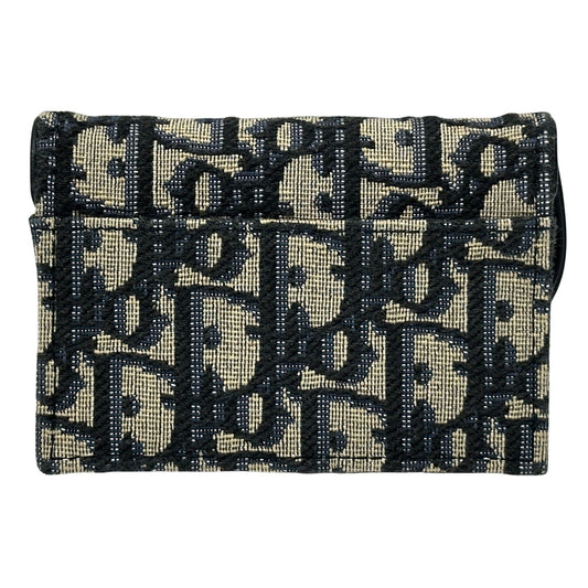 Dior ディオール サドル ブルーム カードホルダー カードケース オブリーク ジャカード ネイビー ベージュ キャンバス レディース メンズ 【中古】