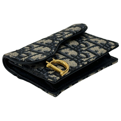 Dior ディオール サドル ブルーム カードホルダー カードケース オブリーク ジャカード ネイビー ベージュ キャンバス レディース メンズ 【中古】