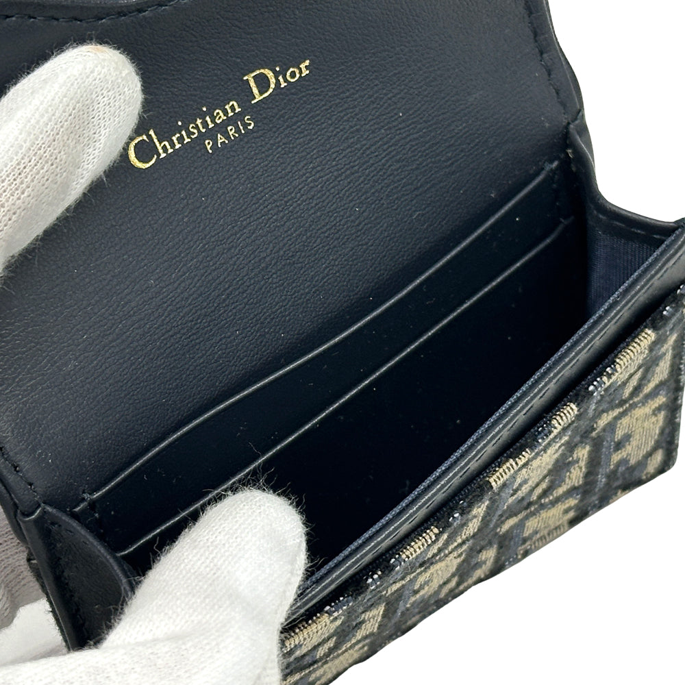 Dior ディオール サドル ブルーム カードホルダー カードケース オブリーク ジャカード ネイビー ベージュ キャンバス レディース メンズ 【中古】
