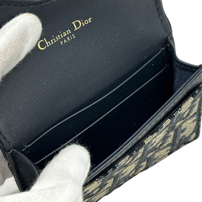 Dior ディオール サドル ブルーム カードホルダー カードケース オブリーク ジャカード ネイビー ベージュ キャンバス レディース メンズ 【中古】