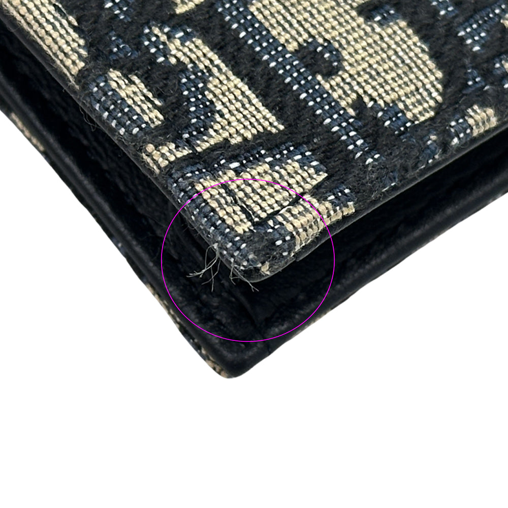Dior ディオール サドル ブルーム カードホルダー カードケース オブリーク ジャカード ネイビー ベージュ キャンバス レディース メンズ 【中古】