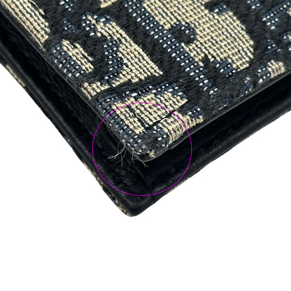 Dior ディオール サドル ブルーム カードホルダー カードケース オブリーク ジャカード ネイビー ベージュ キャンバス レディース メンズ 【中古】