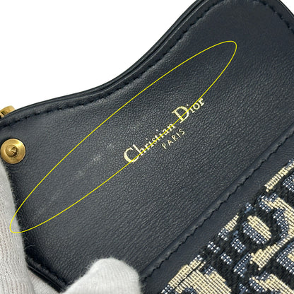 Dior ディオール サドル ブルーム カードホルダー カードケース オブリーク ジャカード ネイビー ベージュ キャンバス レディース メンズ 【中古】