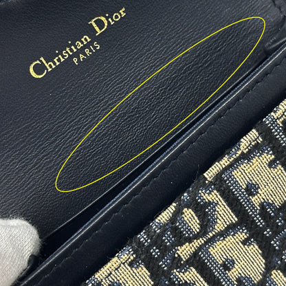 Dior ディオール サドル ブルーム カードホルダー カードケース オブリーク ジャカード ネイビー ベージュ キャンバス レディース メンズ 【中古】