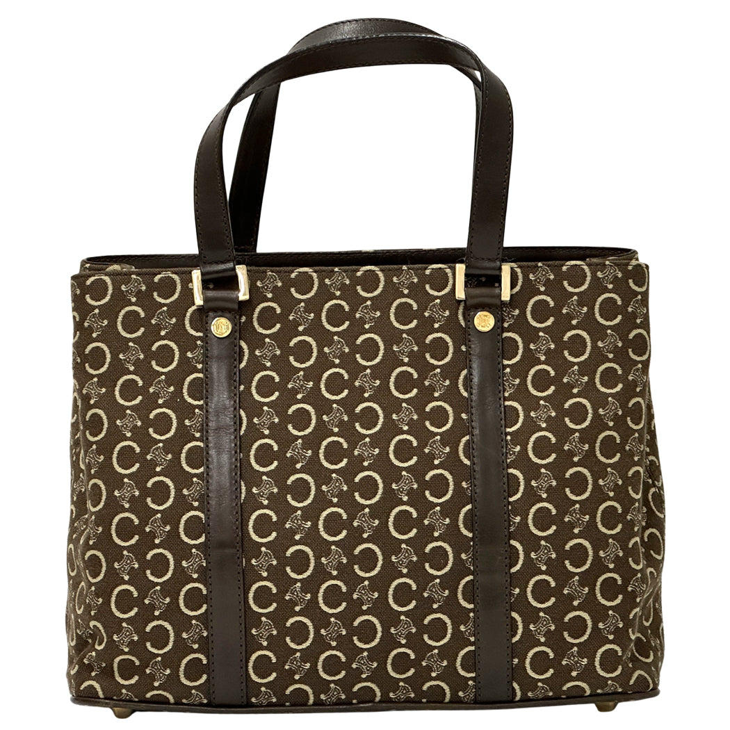 CELINE セリーヌ ハンドバッグ Cブラゾン ブラウン キャンバス レディース 【中古】
