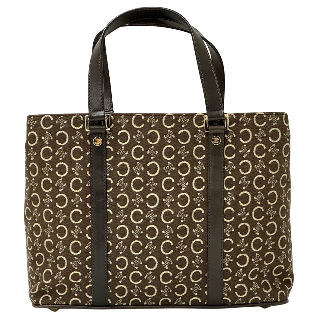 CELINE セリーヌ ハンドバッグ Cブラゾン ブラウン キャンバス レディース 【中古】