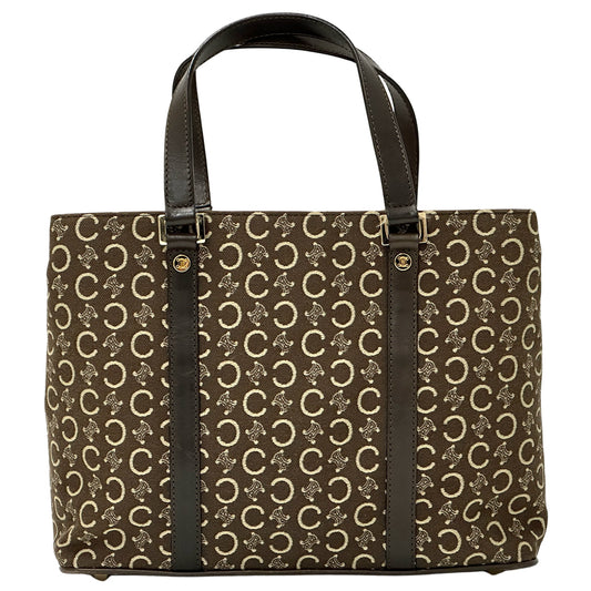 CELINE セリーヌ ハンドバッグ Cブラゾン ブラウン キャンバス レディース 【中古】