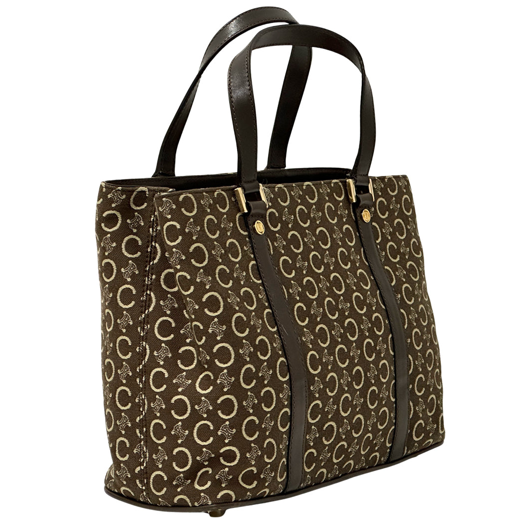 CELINE セリーヌ ハンドバッグ Cブラゾン ブラウン キャンバス レディース 【中古】