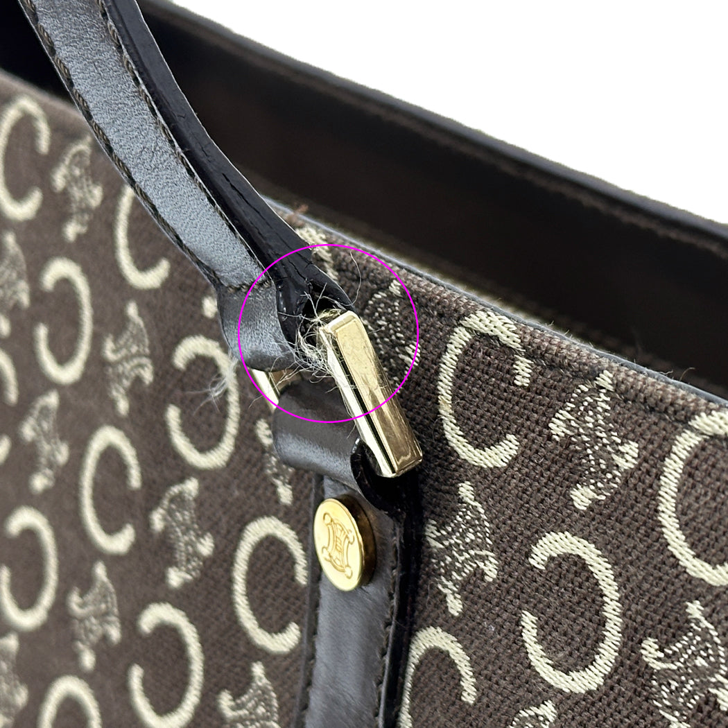 CELINE セリーヌ ハンドバッグ Cブラゾン ブラウン キャンバス レディース 【中古】