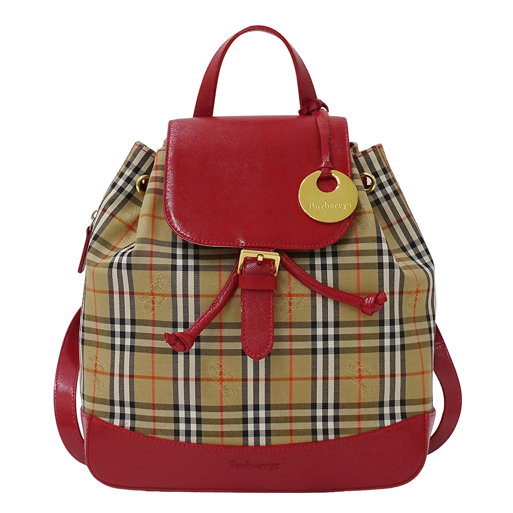 Burberrys バーバリーズ リュック ベージュ レッド キャンバス レディース 【中古】