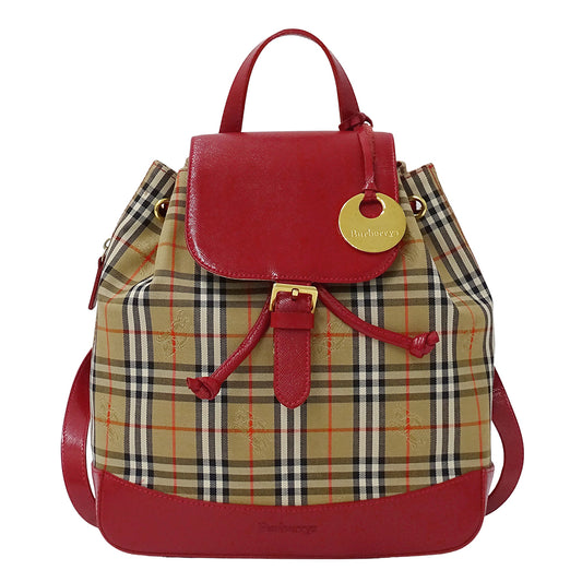 Burberrys バーバリーズ リュック ベージュ レッド キャンバス レディース 【中古】