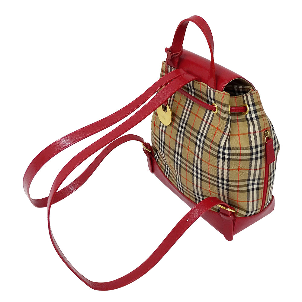 Burberrys バーバリーズ リュック ベージュ レッド キャンバス レディース 【中古】