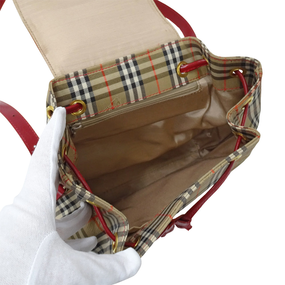 Burberrys バーバリーズ リュック ベージュ レッド キャンバス レディース 【中古】