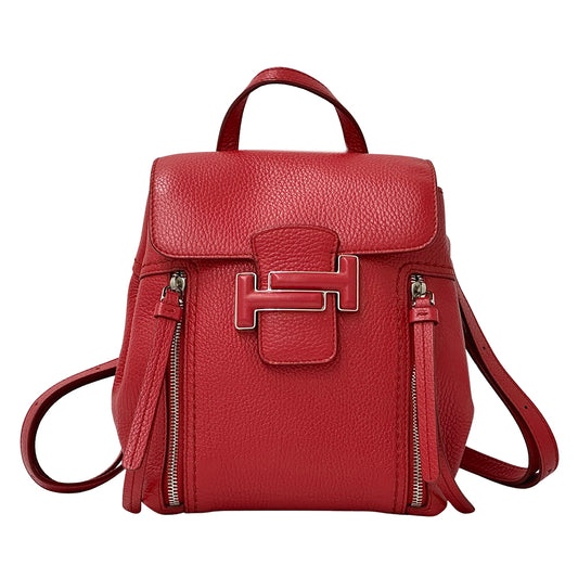 TOD’S トッズ リュック 2way ダブルT レッド レザー レディース 【中古】