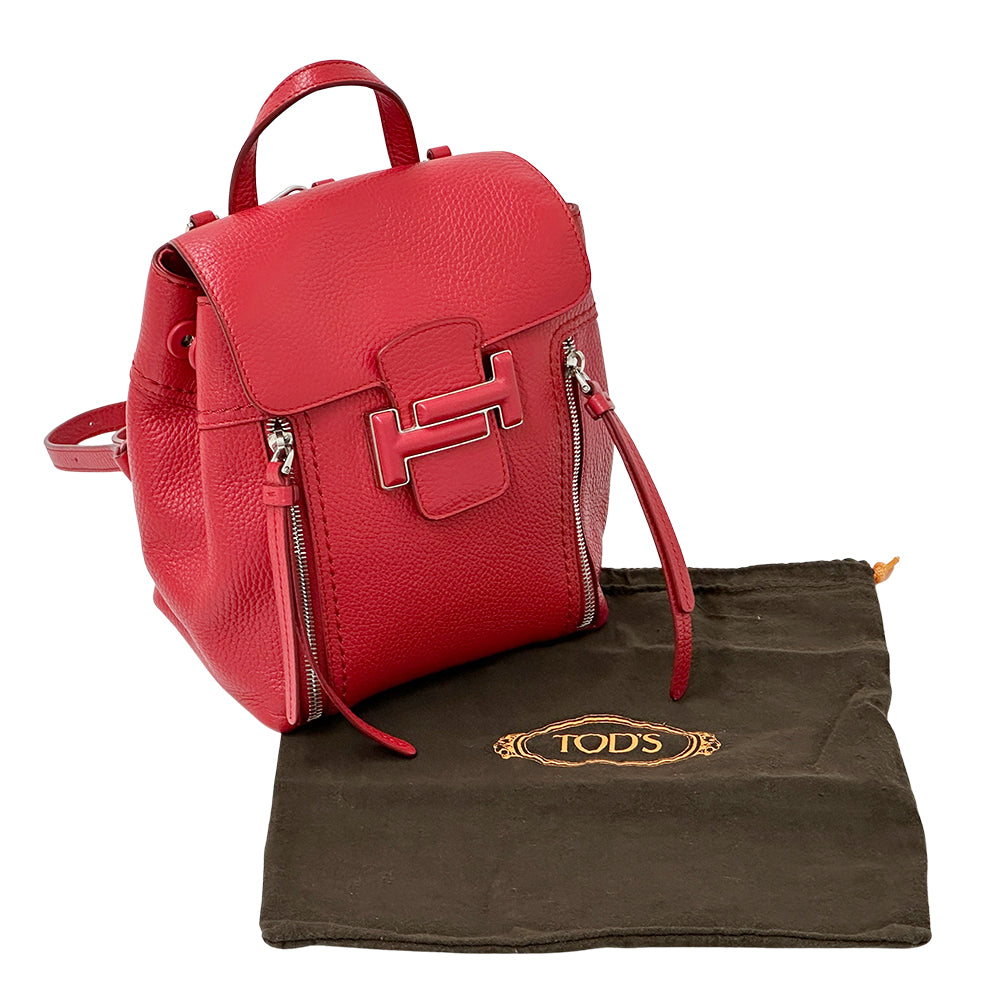 TOD’S トッズ リュック 2way ダブルT レッド レザー レディース 【中古】