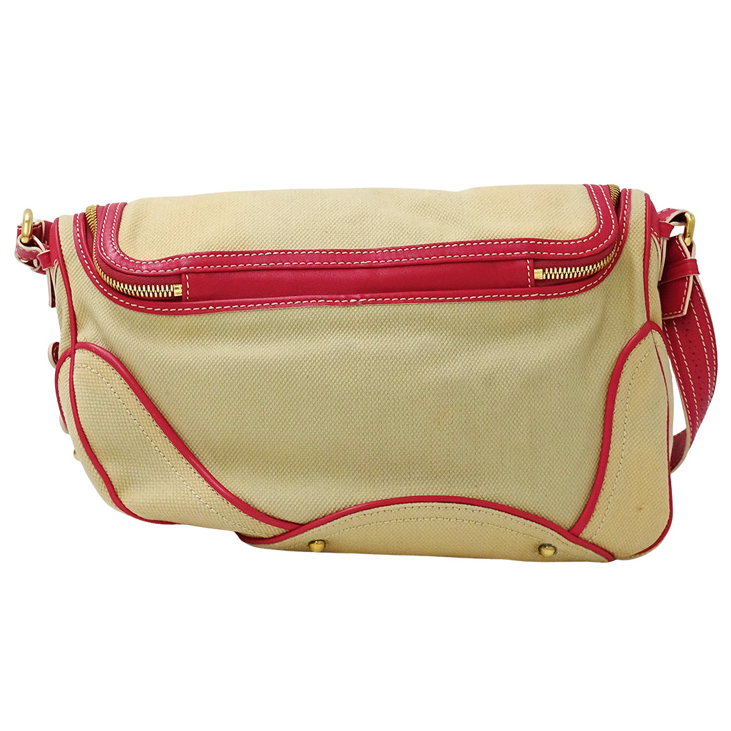 CELINE セリーヌ ショルダーバッグ ベージュ ピンク キャンバス レディース 【中古】