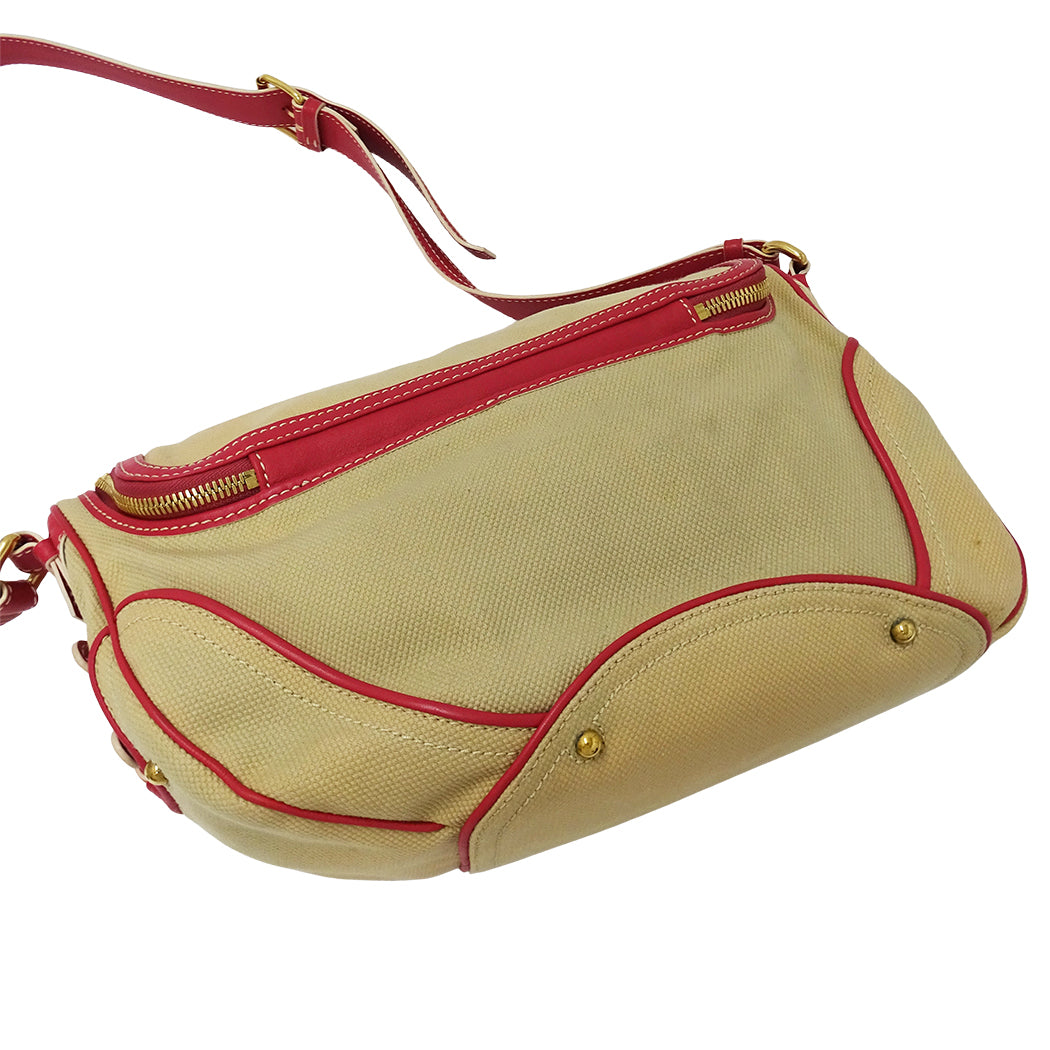 CELINE セリーヌ ショルダーバッグ ベージュ ピンク キャンバス レディース 【中古】