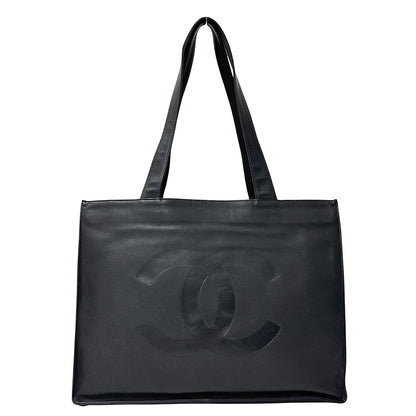 CHANEL シャネル トートバッグ ブラック シルバー金具 カーフ レディース 【中古】