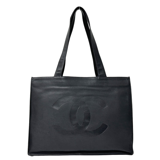 CHANEL シャネル トートバッグ ブラック シルバー金具 カーフ レディース 【中古】