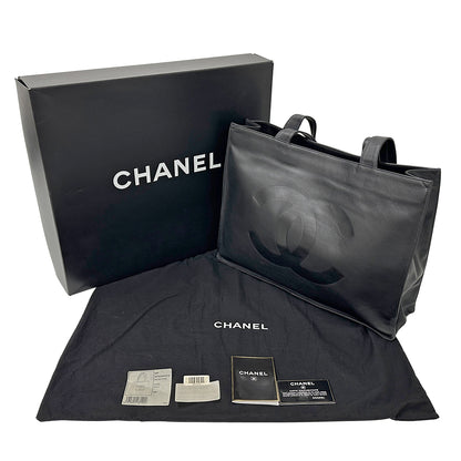 CHANEL シャネル トートバッグ ブラック シルバー金具 カーフ レディース 【中古】