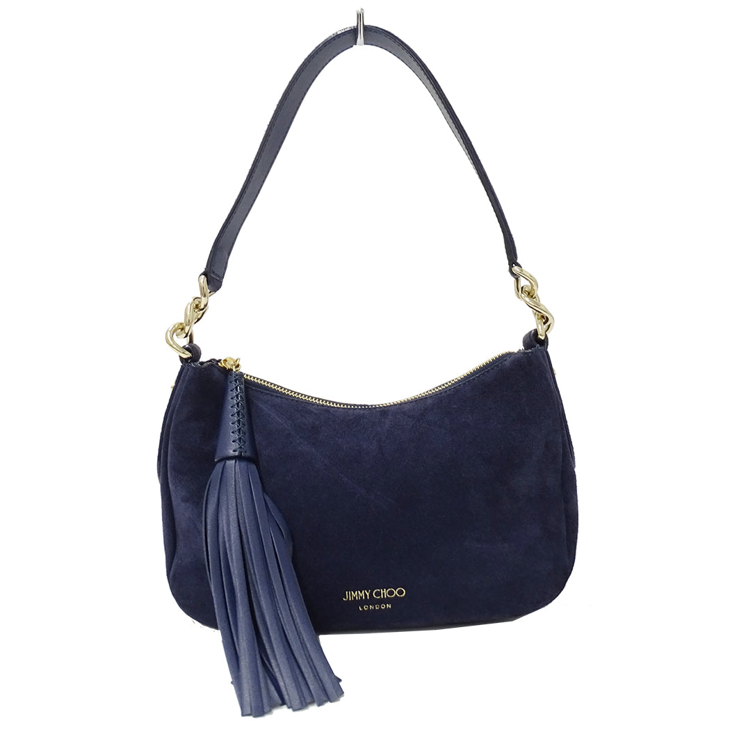 JIMMY CHOO ジミーチュウ ショルダーバッグ ネイビー 紺 レザー レディース 【中古】