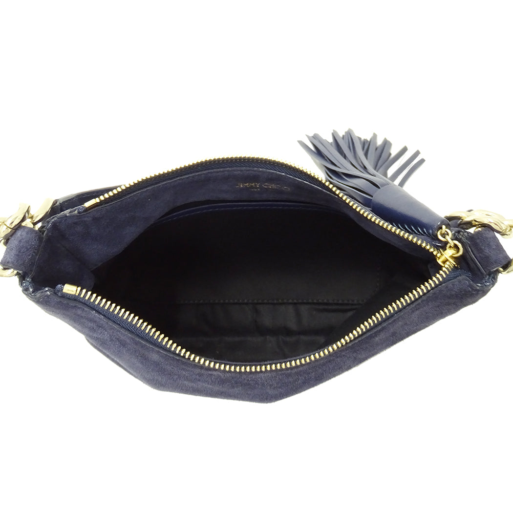 JIMMY CHOO ジミーチュウ ショルダーバッグ ネイビー 紺 レザー レディース 【中古】