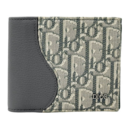 Dior ディオール 二つ折り財布 オブリーク サドル グレー ジャガード レザー レディース 【中古】