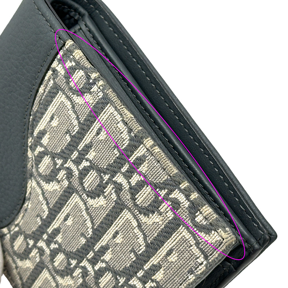 Dior ディオール 二つ折り財布 オブリーク サドル グレー ジャガード レザー レディース 【中古】